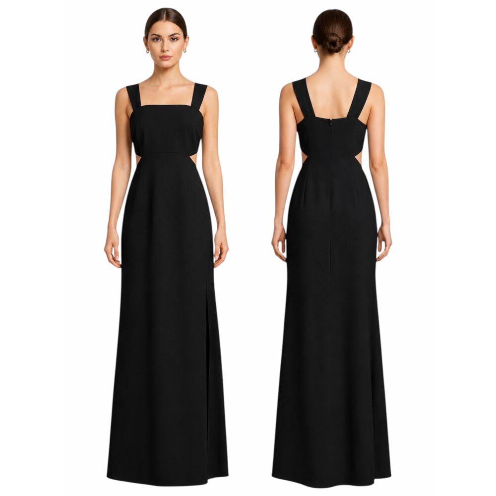 Jill Stuart Square Neck Waist Cut Out Evening Gown Maxi Dress Black Size 4